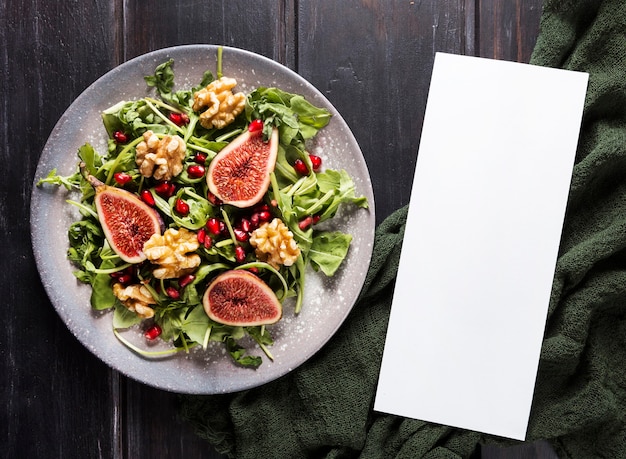 Top view of plate with fig salad