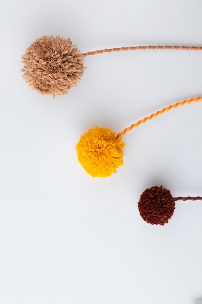 Top view pom poms arrangement