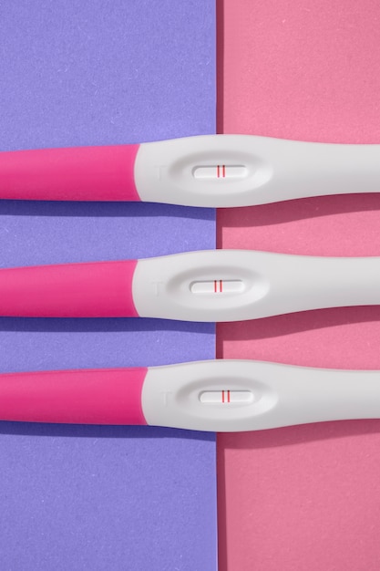 Top view positive pregnancy tests arrangement