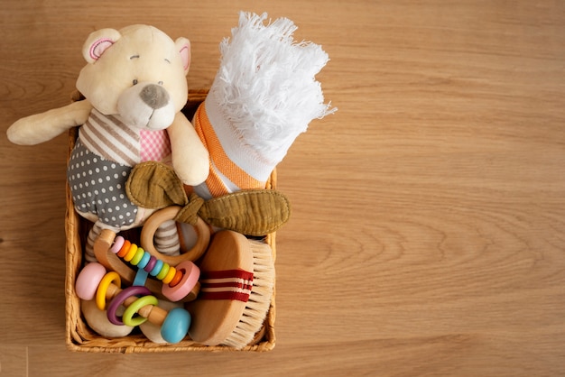 Top view postpartum  basket still life