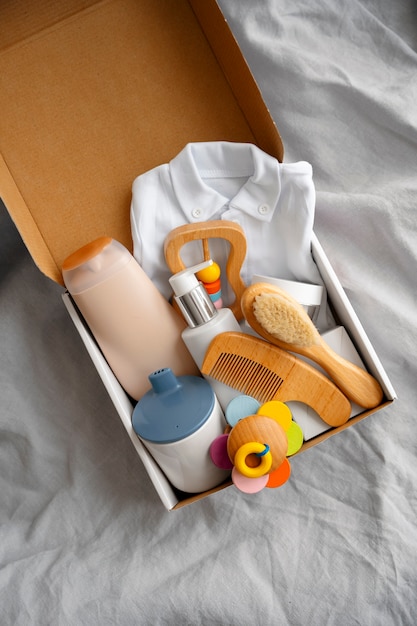 Top view postpartum  box still life