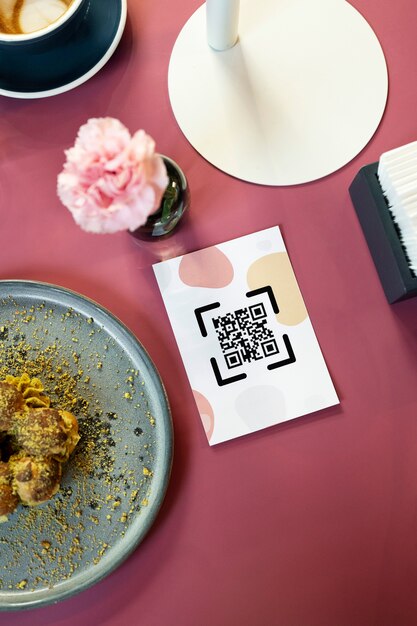 Top view qr code note on table