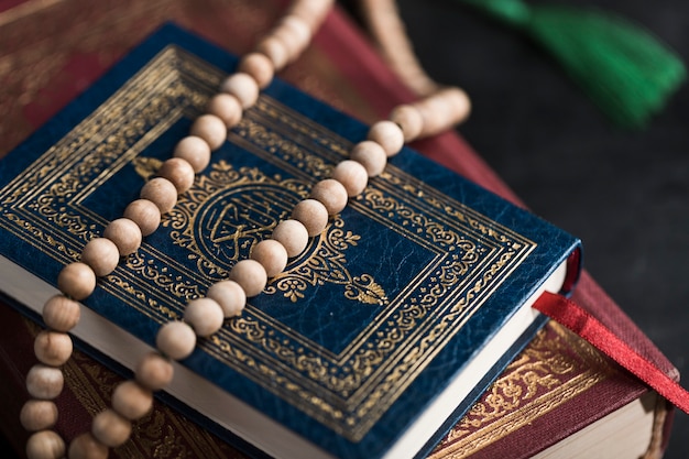 Top view quran books on table