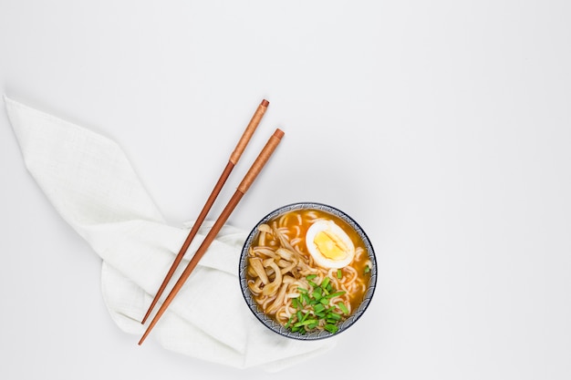 Top view of ramen bowl