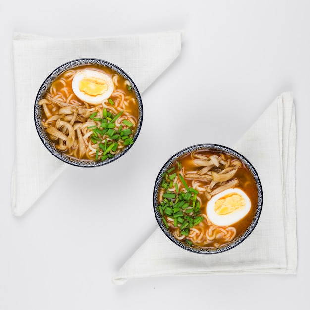 Free photo top view of ramen bowls