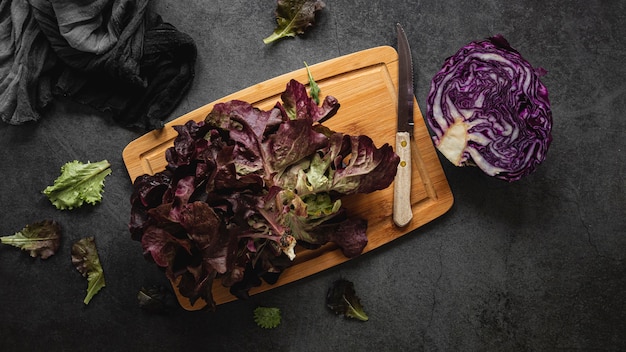 Top view red cabbage salad