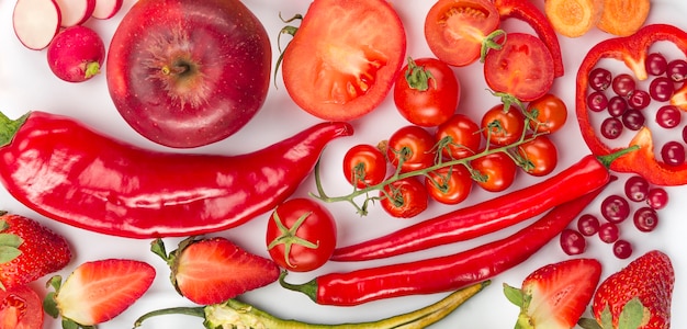 Top view red veggies and fruit