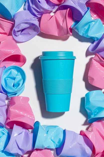 Top view reusable cup with plastic cups