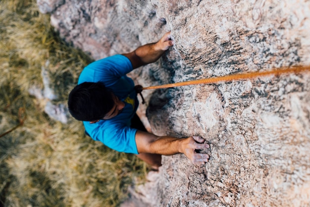 Free Photo top view of rock climber