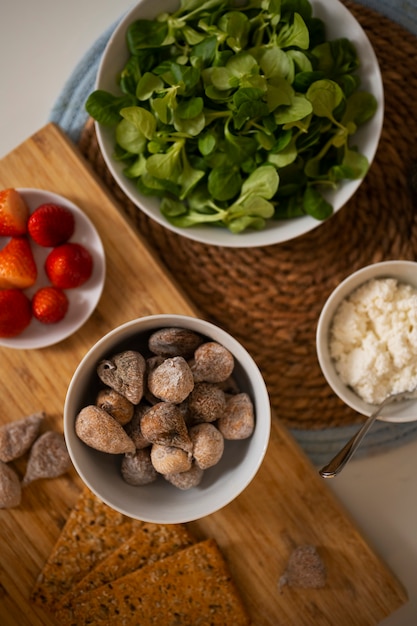 Free Photo top view of salad ingredients with figs