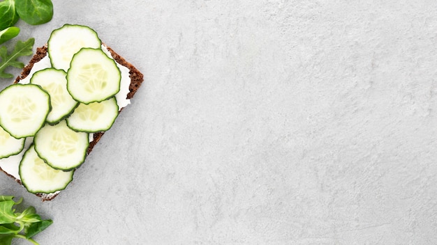 Free photo top view sandwiches with cucumbers with copy-space