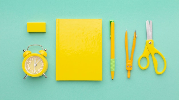 Top view school supplies arrangement