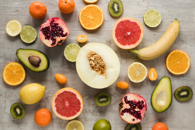 Free Photo top view selection of fresh fruits on the table