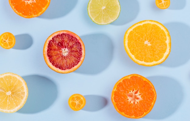 Top view selection of fresh fruits on the table