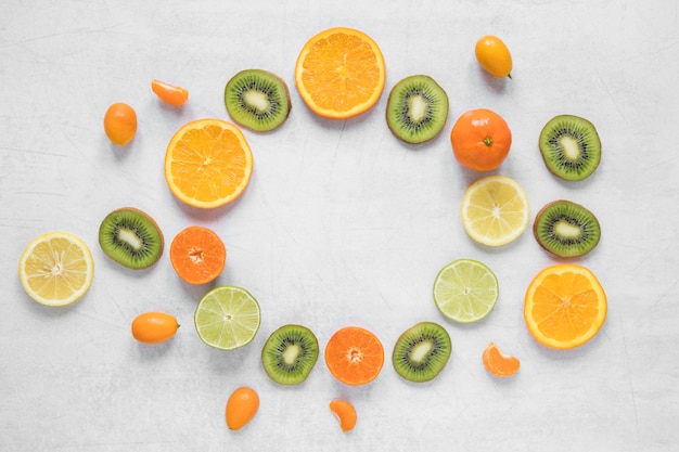 Top view set of exotic fruits on the table