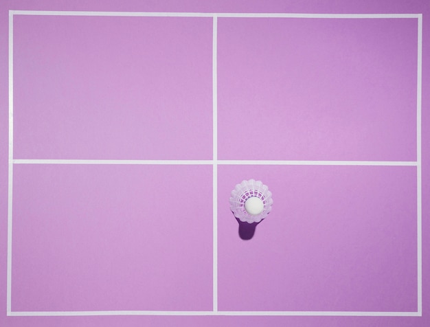 Top view shuttlecock on purple background