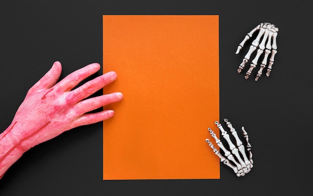 Top view skeleton hands for halloween