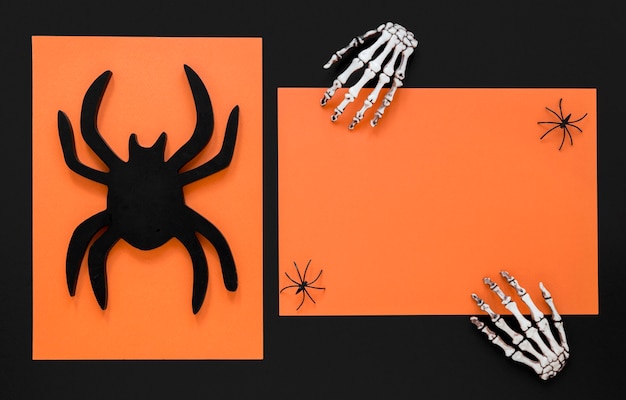 Free Photo top view skeleton hands for halloween