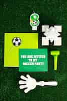 Free photo top view soccer birthday items assortment