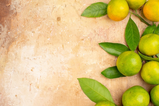 Top view sour green tangerines on light background