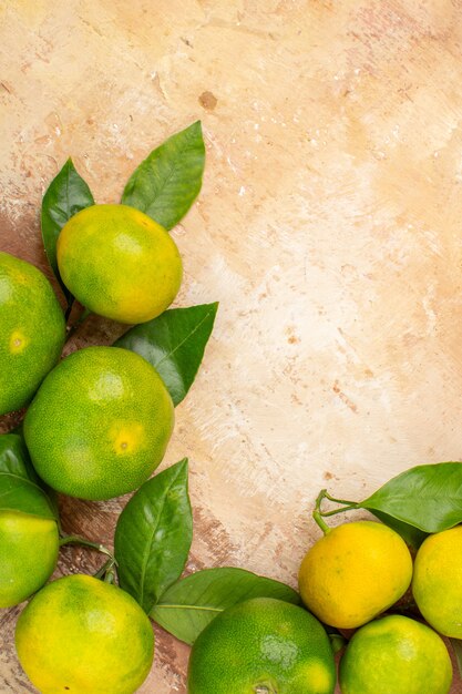 Top view sour green tangerines on light background