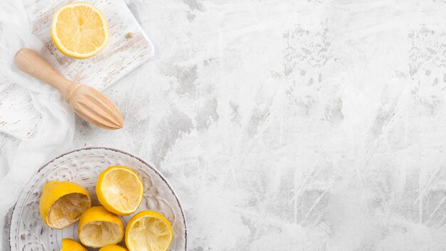 Top view squeezed lemons