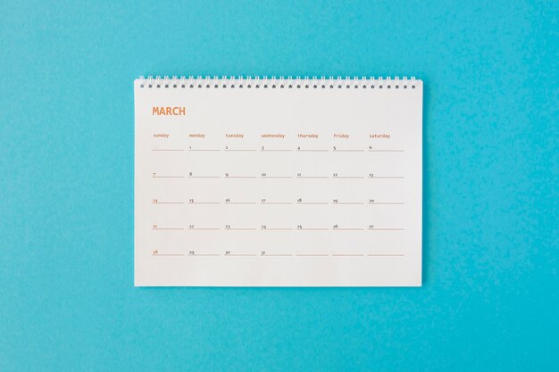 Top view stationery minimalist calendar