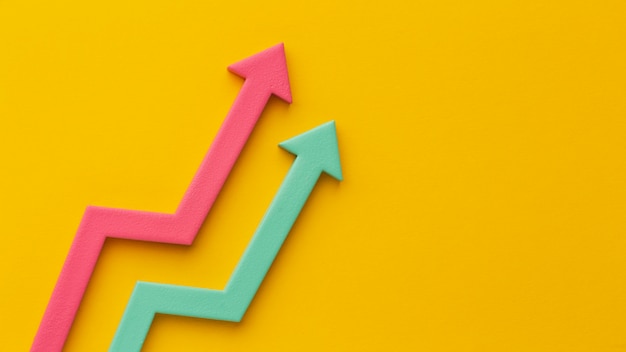 Top view of statistics presentation with arrow