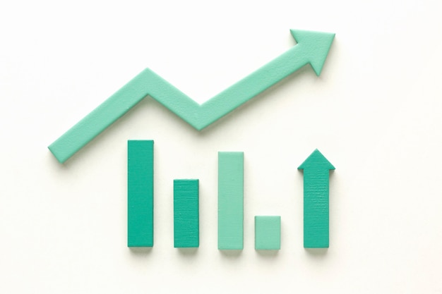 Top view of statistics presentation with arrow