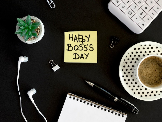 Free Photo top view sticky note with happy boss day