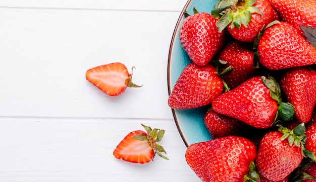 Top view strawberry on white background