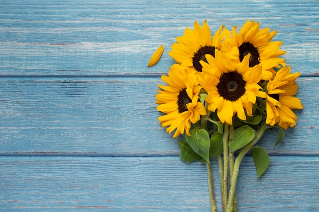 Top view of sunflowers frame with copy space