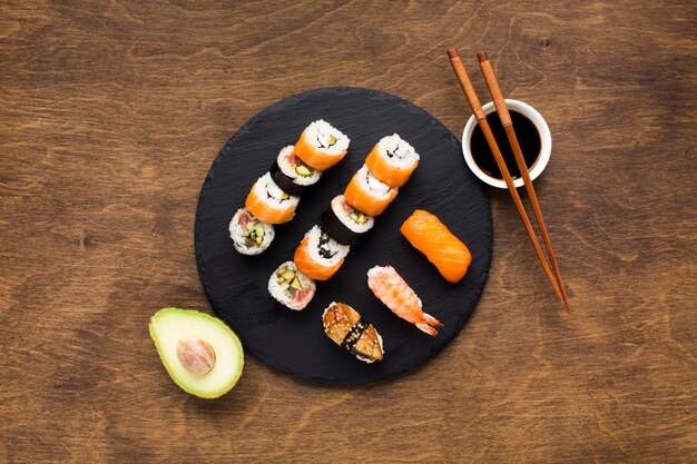 Free Photo top view sushi arrangement  