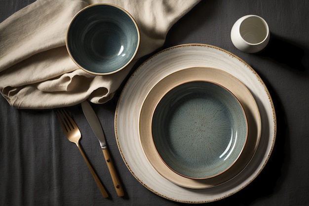 Free photo top view of table arrangement with empty dishes and tableware