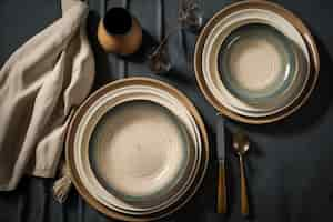 Free photo top view of table arrangement with empty dishes and tableware