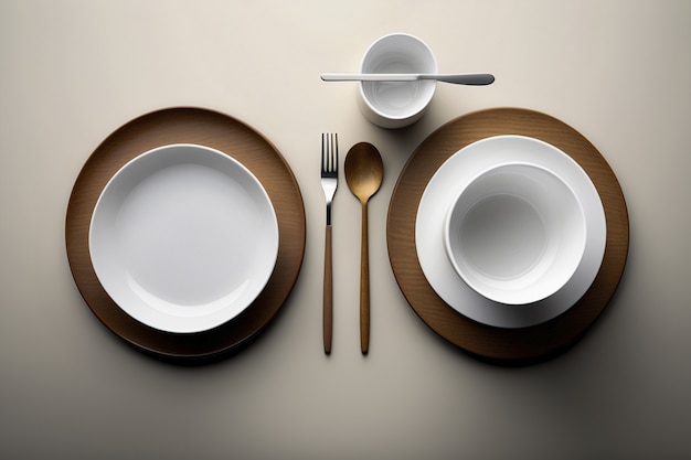 Free photo top view of table arrangement with empty dishes and tableware