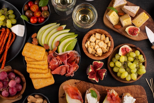 Top view table full of delicious food arrangement