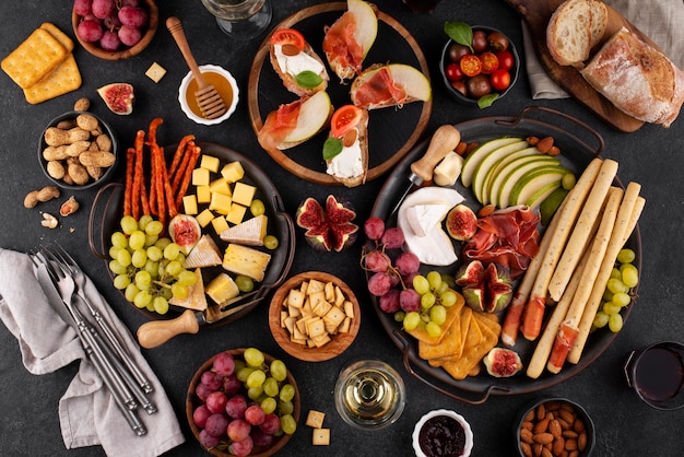 Top view table full of delicious food arrangement