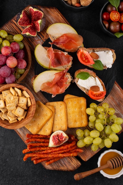 Free photo top view table full of delicious food arrangement