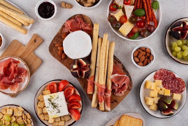 Top view table full of delicious food