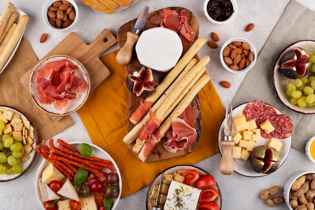 Top view table full of delicious food