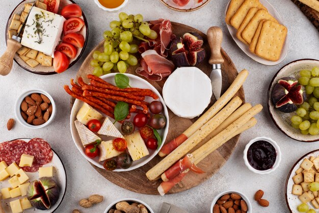 Top view table full of delicious food