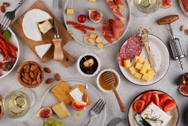 Top view table full of delicious food