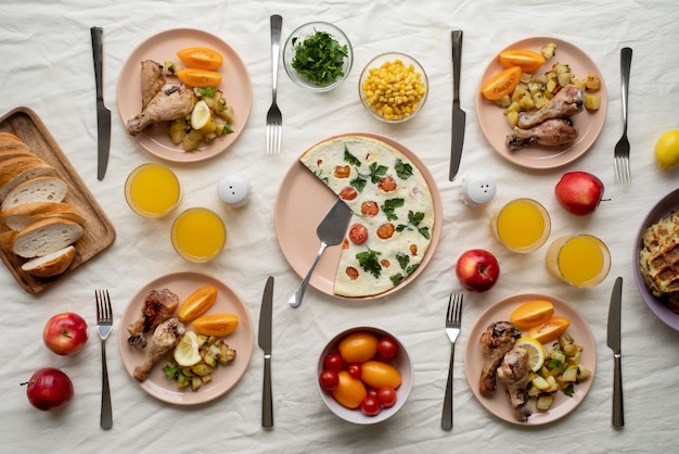 Free photo top view on table full of various types of food