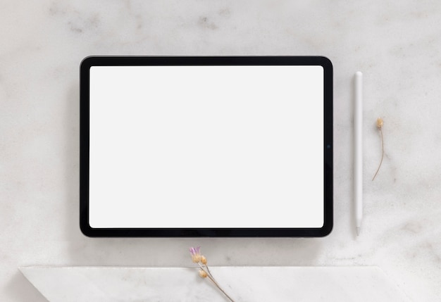 Free photo top view  tablet with minimal display