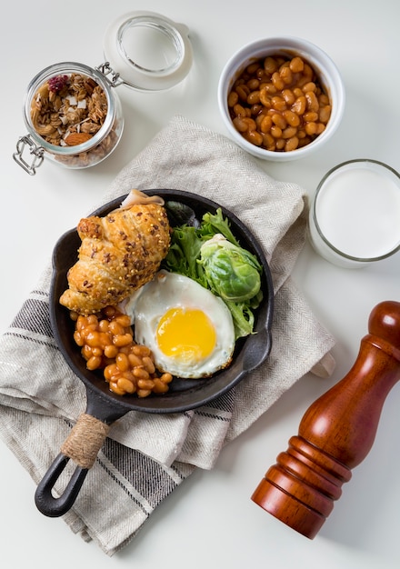 Top view tasty breakfast ready to be served