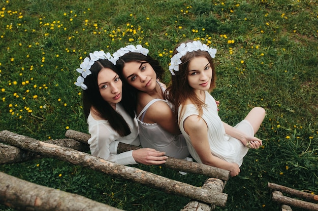 Free photo top view of teenagers with white flower wreaths