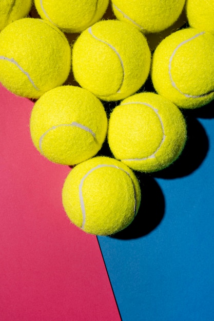 Top view of tennis balls in triangle shape