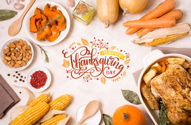 Free photo top view thanksgiving day with delicious food