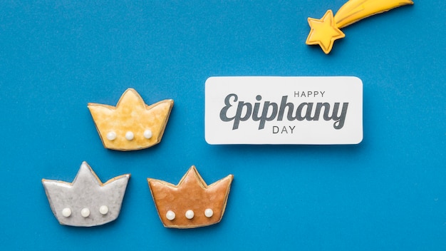 Top view of three crowns for epiphany day